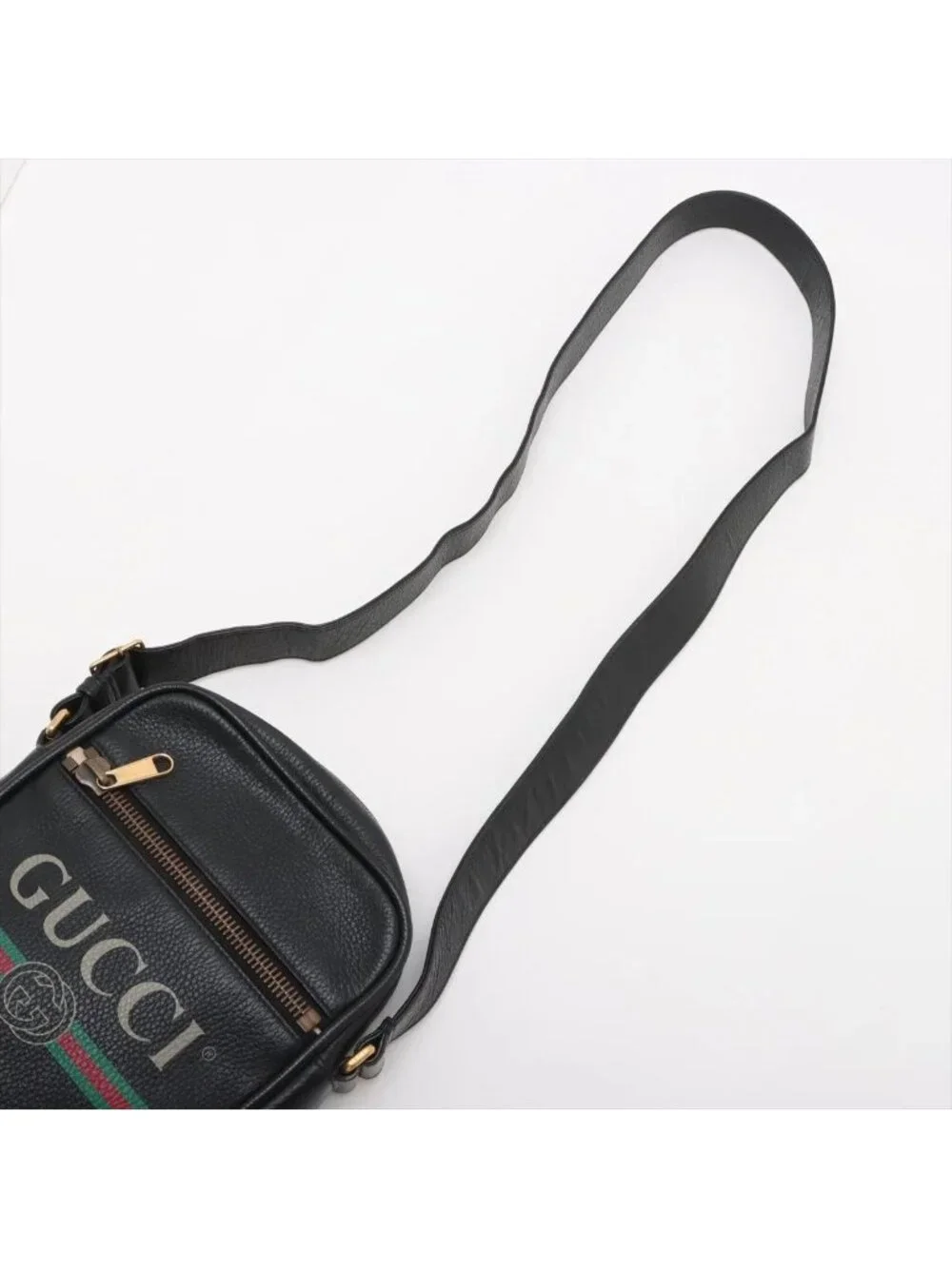 Gucci Print Leather Shoulder Bag Crossbody Messenger Black